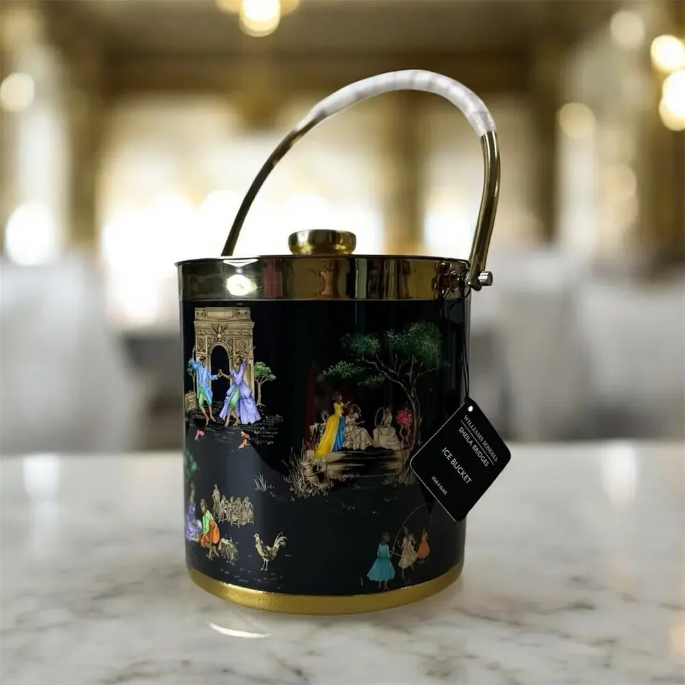 Sheila Bridges x Williams Sonoma Ice Bucket Harlem Toile Double-Wall Black Brass